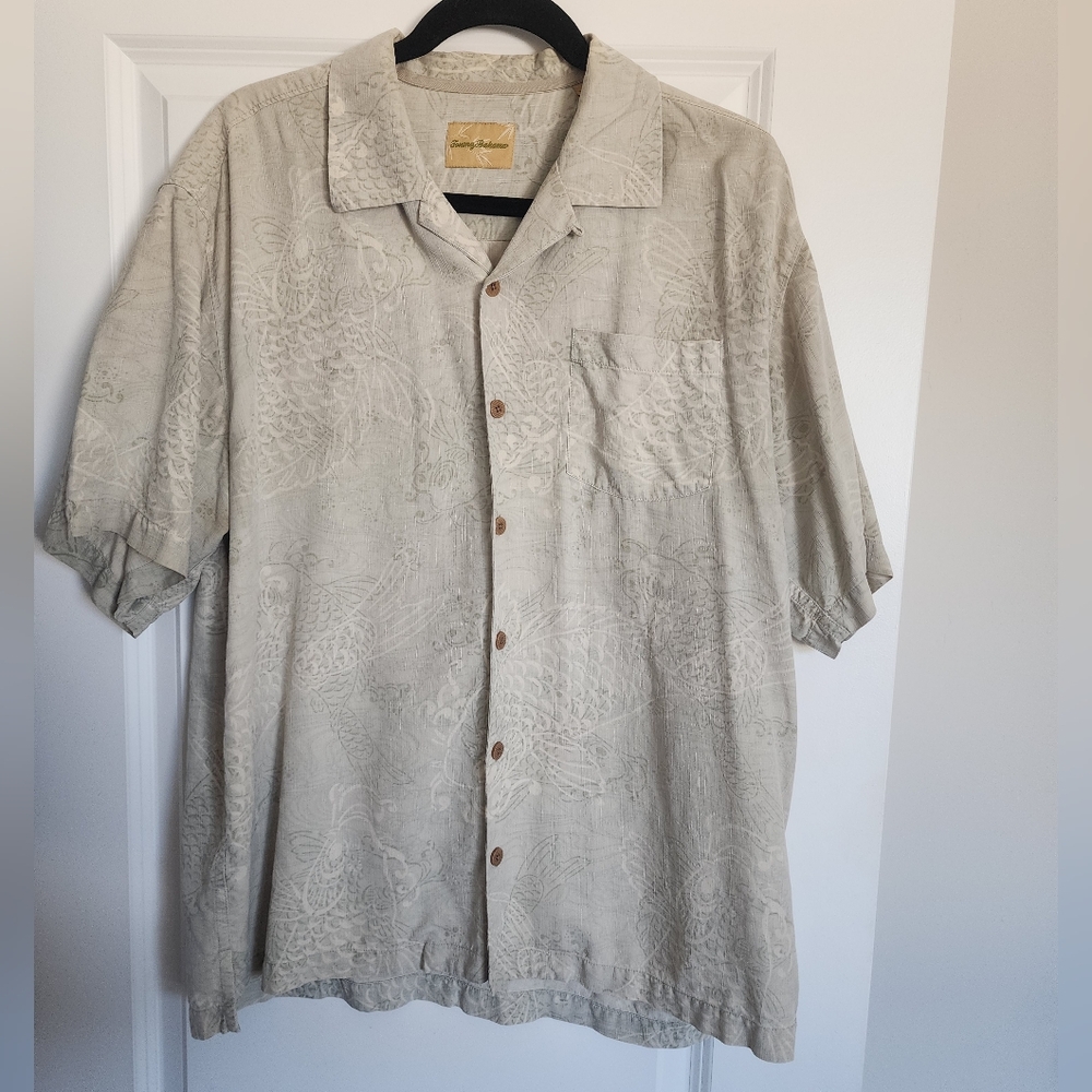 Tommy Bahama Beige Embossed Short-Sleeve Button-Down Shirt